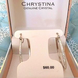 Crystal silver hoop earrings.
